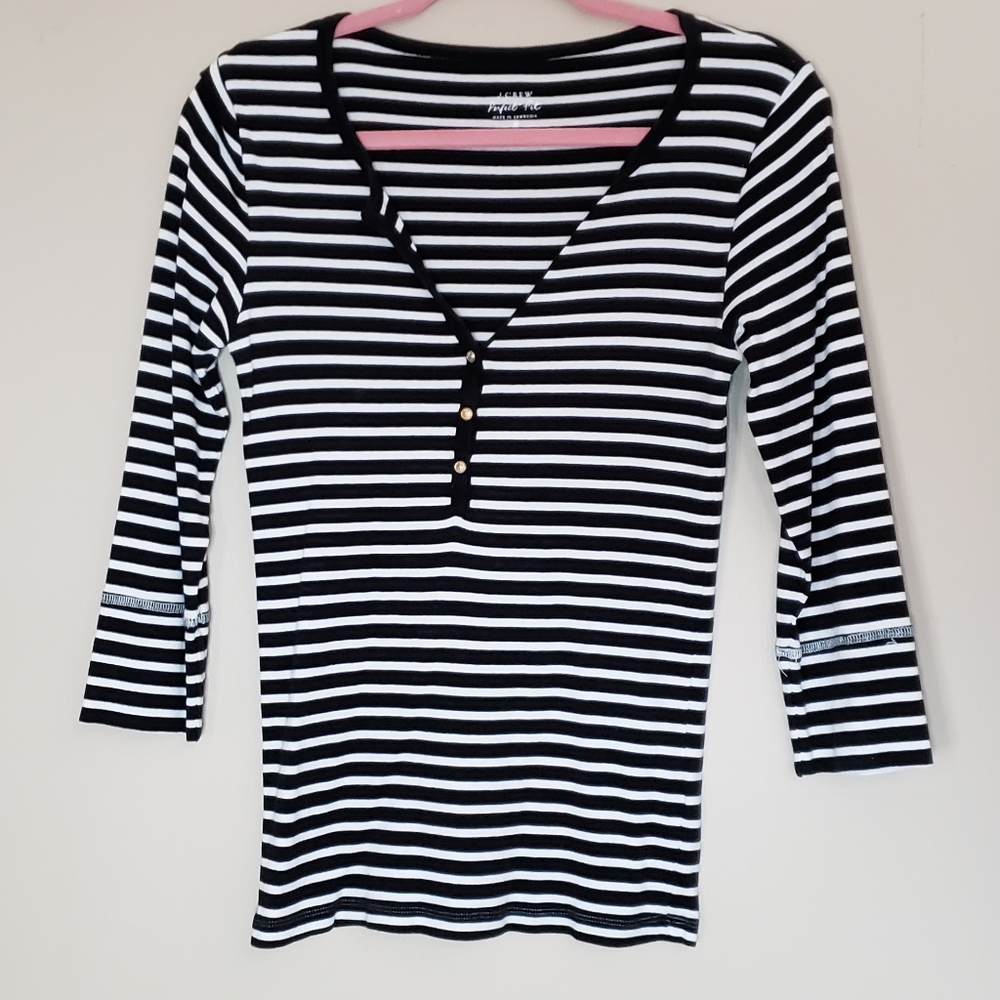 J Crew Medium Perfect Fit 3/4 Sleeve Striped Top